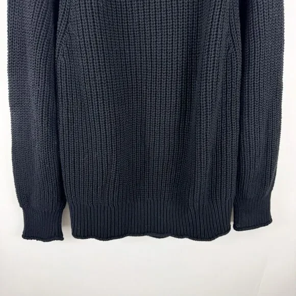 J Crew Relaxed Rollneck Sweater Womens 2X Black Chunky Knit Turtleneck Fisherman - Picture 8 of 16